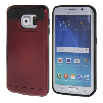 

MOONCASE ЧЕХОЛ ДЛЯ Samsung Galaxy S6 Edge Soft Silicone Gel TPU Skin With Card Holder Protective Red 01