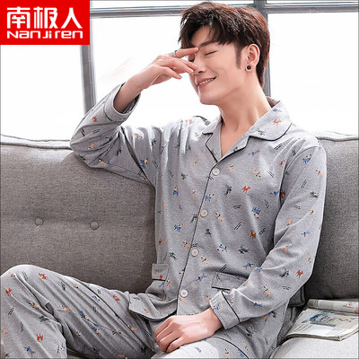 

Antarctic Nanjiren pajamas mens long-sleeved cotton spring&autumn large size middle-aged mens pajamas cotton home service suit mens classic geometry