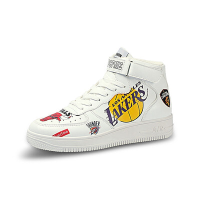 

2018 autumn mens canvas shoes autumn 2018 new Korean version of the trend of graffiti white shoes mens high to help personality