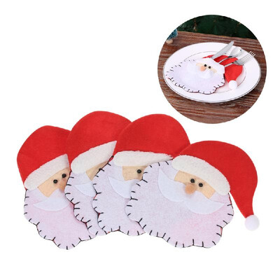 

4pcsset Santa Claus Christmas Cutlery Holders Fork Knife Spoon Bags Pockets Set Christmas Decor Ornaments