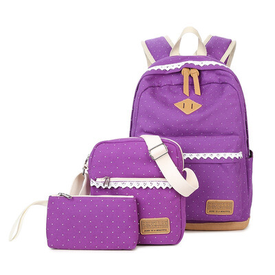 

2018 new shoulder bag female canvas backpack female three-piece mother bag Korean version of the middle school student bag