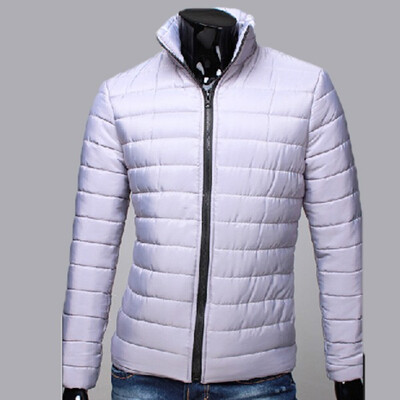 

Mens Fashion Pure Color Stand Collar Long Sleeve Breathable Casual Zipper Cotton-Padded Jacket