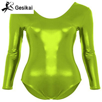 

24 Hrs Shipped Out Womens Shiny Metallic Leotards Shiny Sexy Round Collar Gymnastics Suits Stage Performance Costumes