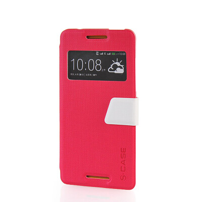 

MOONCASE View Window Leather Side Flip Pouch Ultra Slim Shell Back Case Cover for HTC Desire 600 Hot pink