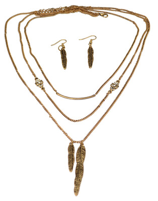 

Idealway New Fashion Gold Alloy Rhinestone Multilayer Long Chains Leaves Pendant Necklace Earrings Jewelry Set