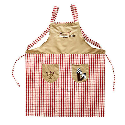 

UpperX Apron Stripe Pattern Cooking Apron Kitchen Cooking Woman Bavette Apron With Two Pocket Front Red