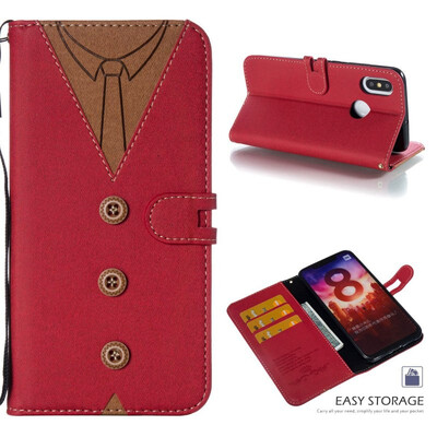 

MOONCASE Millet Mi 8 stitching embossed mens leather case - red