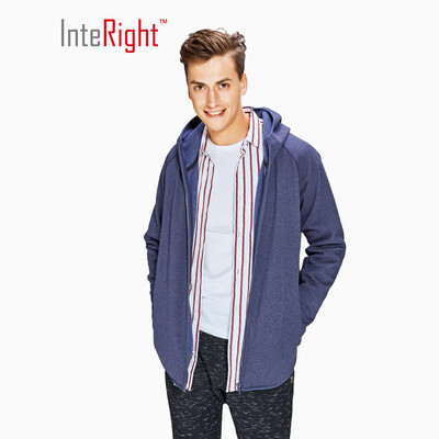 

INTERIGHT sweater mens autumn&winter hooded sports brushed composite fleece cardigan dark blue
