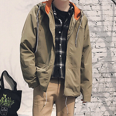

Mens Fashion Contrast Color Breathable Casual Loose Zipper Hooded Jacket Coat