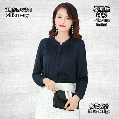 

Silk shirt 2018 autumn new fashion silk silk slim slimming solid color casual business large size spring shirt ladies