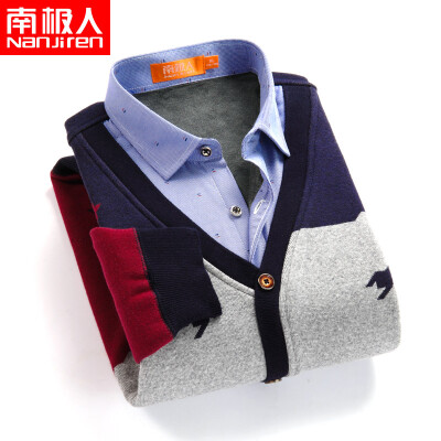 

Antarctic long sleeves plus velvet warm shirt mens autumn&winter casual middle-aged large size mens sanding loose mens shirt red gray navy XL