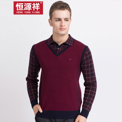 

Hengyuanxiang sweater middle-aged mens knitted fake two-piece business shirt collar sweater dark red 105165