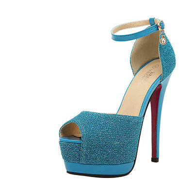 

Women Glitter Ankle Straps Peep Toe Platform Shoe Buckle Pump High Heel Sandals