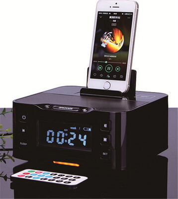 

Multiple docking station for play&charging FM Radio Bluetooth speaker NFC Double Alarm clock For iphone&Android phone