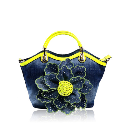 

2016 Brand new denim cloth women leather handbag diamond roses canvas shoulder bag lady messenger bag large tote bag