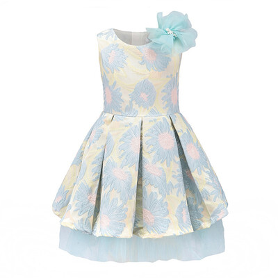 

Fancy Pink Princess Party Christmas Dresses for Girls Teal Light Blue Flower Decoration Dress Child Kids Clothes