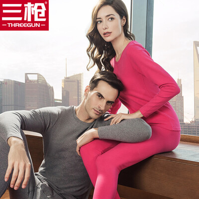 

Three guns thermal underwear men 2018 autumn&winter new product refreshing skin stretch thick cotton round neck v-neck long-sleeved couple autumn clothes long pants womens suit mens round neck deep hemp gray XL