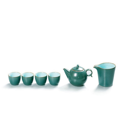

Jian kiln dark green circle handle teaset