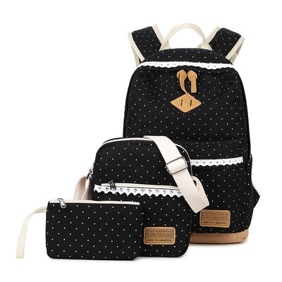 

2018 new shoulder bag female canvas backpack female three-piece mother bag Korean version of the middle school student bag