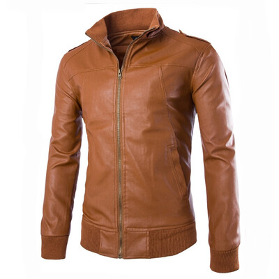 

Zogaa Fashion Mens Leather Short Slim Stand Collar Casual Washing