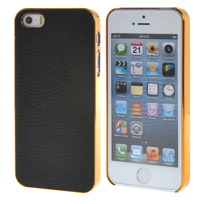 

MOONCASE Litchi Skin Gold Chrome Hard Back Case Cover for Apple iPhone 5 / 5G / 5S Black