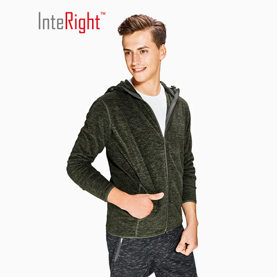 

INTERIGHT sweater mens autumn&winter hooded sports casual jacket double-sided fleece sweater olive green