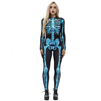 

2018 Halloween human skeleton jumpsuit Tight skinny&funny long-sleeved womens jumpsuit