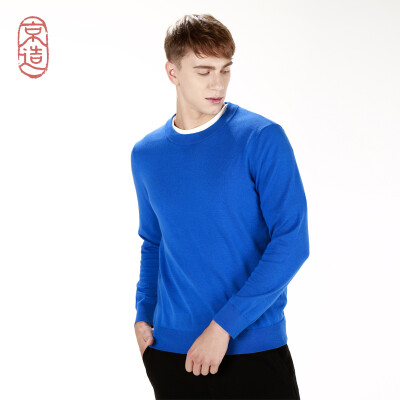 

JZAO mens sweater combed cotton sweater foundation pullover blue  17596A