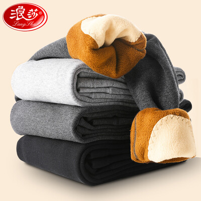 

Langsha LangSha warm pants mens plus velvet thick wool knee pads cotton cold loose autumn&winter base wool pants black