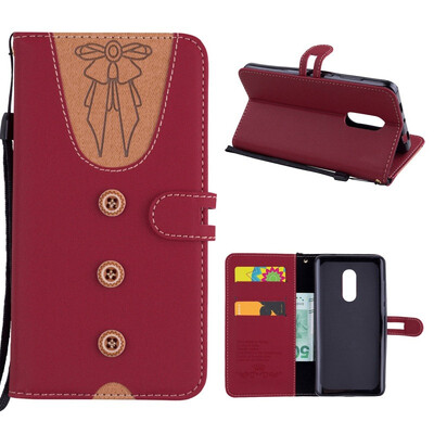 

MOONCASE Millet Red Rice Note 44X  version stitching embossed womens leather case - red