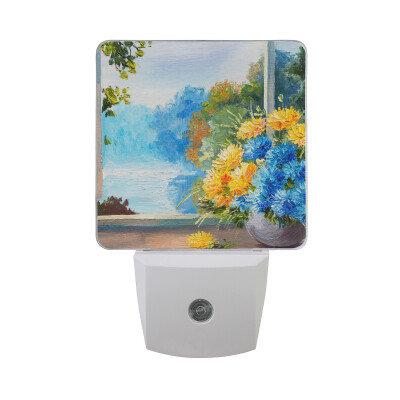 

ALAZA LED Night Light With Smart Dusk To Dawn SensorPainting Cornflowers Daisies Plug In Night Light