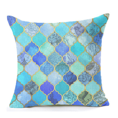 

Mosaic Series Cushion Nordic Throw Pillow Moroccan Style Cushion Cotton Linen Bird Square Blue Sofa Home Decorative Pillows H039