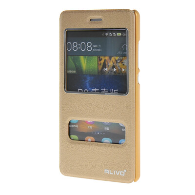 

MOONCASE Huawei Ascend P8 Lite чехол Double Window View Leather Flip Bracket Back чехол Cover Gold