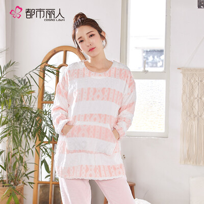 

Urban beauty pajamas women 18 autumn&winter new casual simple cute sweet flannel home service round neck thick long-sleeved trousers pajamas set 2H8210 light pink M