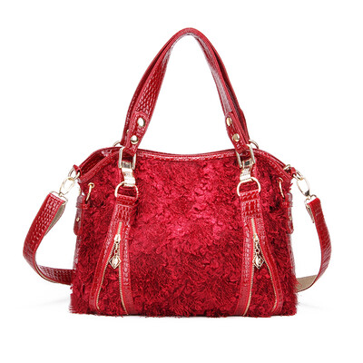 

Realer Brand Women's PU Leather Shoulder Bag Serpentine Pattern Fur Lady Messenger Bag With Two Zipper Decoration Women Tote Bag