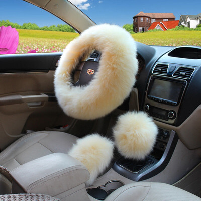 

Universal Car Plush Fuzzy Steering Wheel Cover Wool Fur Gear Knob Shifter Brake