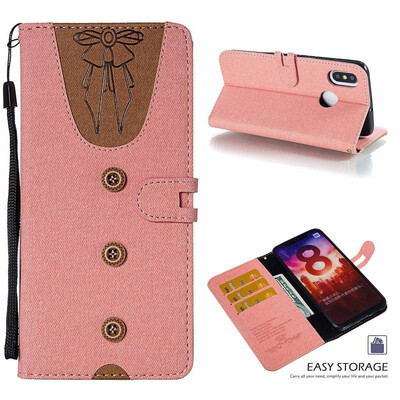 

MOONCASE Millet Mi A2 Mi 6X stitching embossed womens leather case - powder
