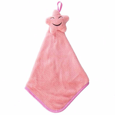 

Smiling Star Face Hanging Hand Towels Bathroom Kitchen Towel Coral Velvet Absorbent Cloth Dishcloths Kitchen Accessories