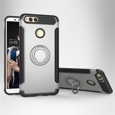 

Fecoprior Back Cover For Huawei Honor 7X Honor7X Case Car Holder Stand Hard PC Silicon Ring Suction Bracket Celulars
