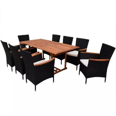 

Outdoor Dining Set 17 Pieces Poly Rattan Black