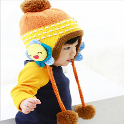

Buebos Ninos Autumn Winter Children Hat Smiling Sunflower Cashmere Earmuffs Knitted Kids Hat