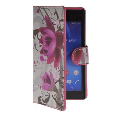 

MOONCASE Flower style Leather Side Flip Wallet Card Slot Stand Pouch Case Cover for Sony Xperia M2