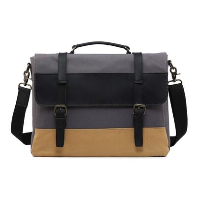 

Crossbody briefcase 2018 new trend business wind canvas crazy horse leather shoulder bag