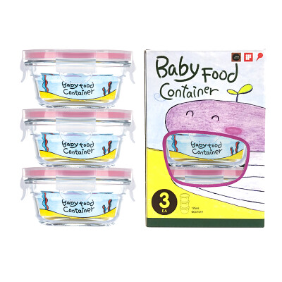 

Glasslock baby Korea imported baby food box set oven available glass sealed fresh storage box round 195ml3