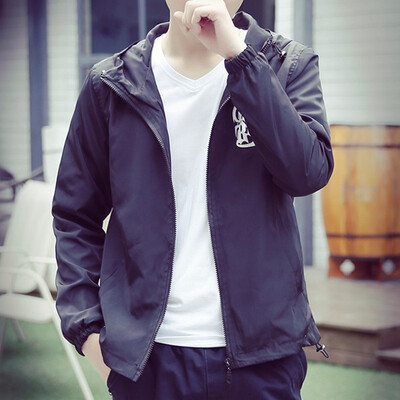 

New Fashion Autumn Coat Mens Print Hooded Zipper Polyester Long Sleeved Loose Jackets