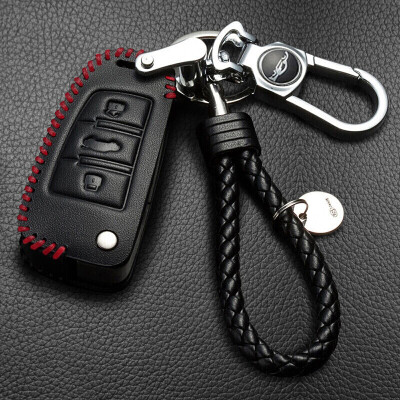 

Huashi Audi Key Case A3Q3A6LA4LQ5Q7A6A4TTA1 Key Set Leather Hand Sewing Key Case Cover Buckle Car Accessories B Folding Three Keys Black Red Line