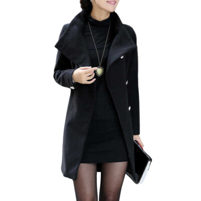 

CT&HF Women Temperament Sweet Trench Coat Hot Selling Pure Color Woollen Coat Women Lapels Contracted Classic Long Sleeve Coat