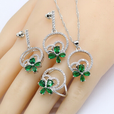

5 Colors 925 Silver Jewelry Sets For Women Bridal Semi-precious Earrings Necklace Pendant Ring Christmas Gift