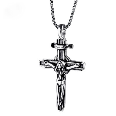 

Fashion Titanium Steel Retro Jesus Pendant Catholicism Necklaces Meaning Man Personality Necklace Cross - 24 Inch