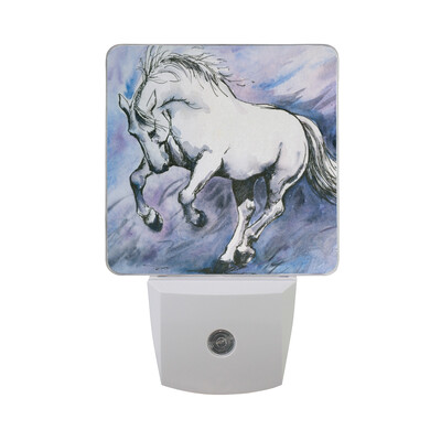

ALAZA LED Night Light With Smart Dusk To Dawn SensorWhite Horse Painting Portrait Animal Watercolor Plug In Night Light